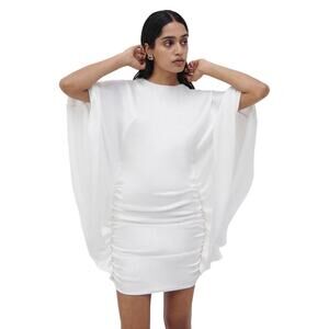 Jonathan Simkhai Kadence Bell Sleeve Angel Satin Mini Dress White Sz 4